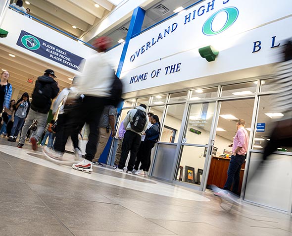 students walking through overland high school