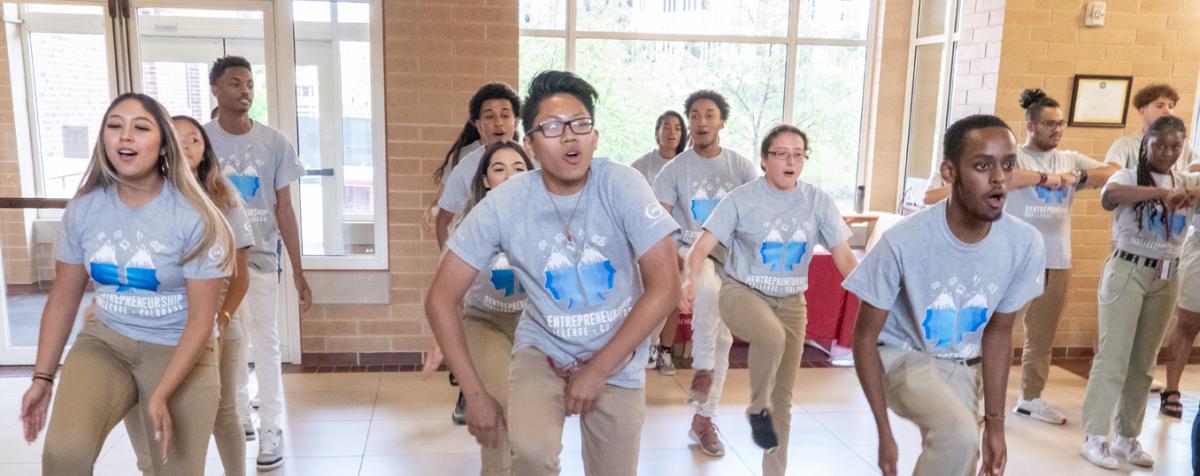 students dancing in a group